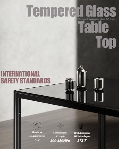 Dining Table Set for 4, Kitchen Table and Chairs Set of 4, 5 Piece Modern Dining Room Table Set with Tempered Glass Top and PU Leather Chairs for Small Space, Apartment, Black