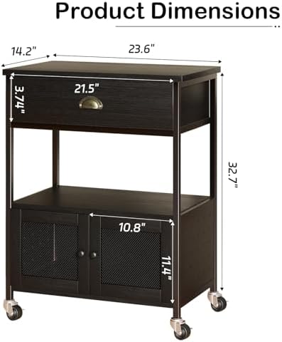 Catrimown Coffee Bar Cart Cabinet,3 Tier Coffee Station Table on Wheels,Coffee Cart with Storage for Home Kitchen, Liquor Buffet Sideboard Cabinet, Black