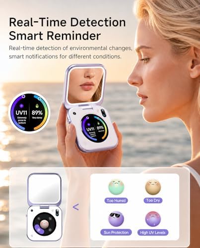 inewme UV Camera Makeup Mirror, LED Compact Mirror for Sunscreen Check
