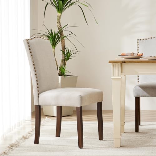 DUMOS Dining Chairs Set of 6, Upholstered Accent Chair, Beige