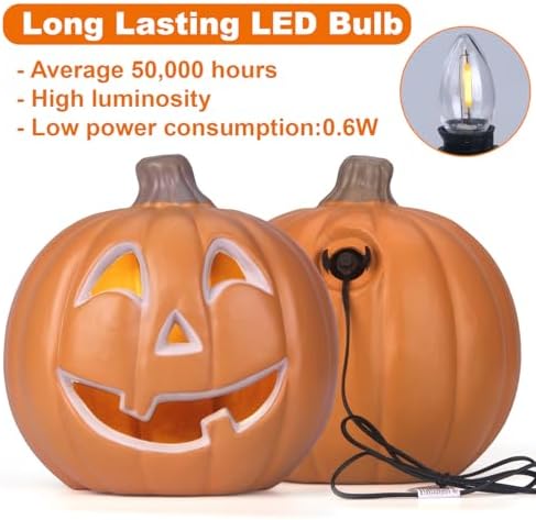 11" Jack O Lantern Halloween Pumpkin Lantern Light Up Pumpkin Decorations Lighted Pumpkin with LED Bulb Indoor/Outdoor Pumpkin Decoration