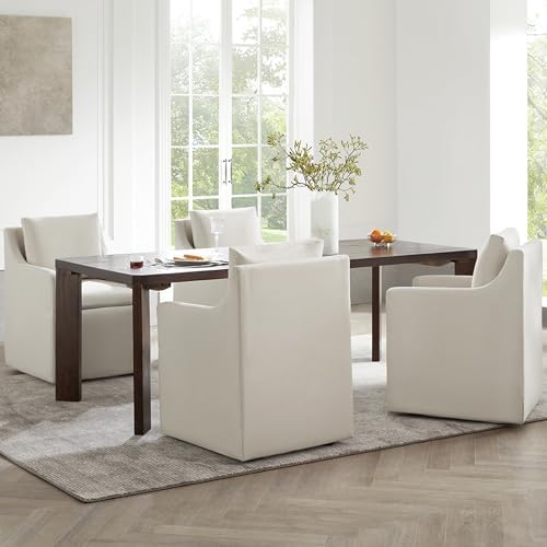 KISLOT Upholstered Dining Chairs Set of 4 with Casters, Flax Beige