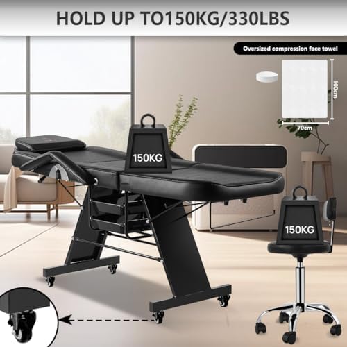 Facial Chair with Wheels and 10X Magnifying Floor Lamp Esthetician Light 73in...