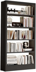 71"H Metal Bookshelf, 5 Tier Bookcase with Adjustable Shelves, Tall Bookcase,Heavy Duty Storage Bookshelves for Library, Office, Bedroom, Living Room, Classroom, Including Book Stopper (Black)
