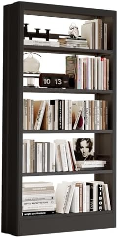 71"H Metal Bookshelf, 5 Tier Bookcase with Adjustable Shelves, Tall Bookcase,Heavy Duty Storage Bookshelves for Library, Office, Bedroom, Living Room, Classroom, Including Book Stopper (Black)