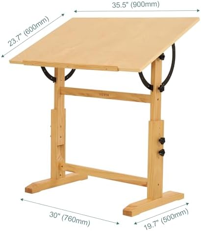 VISWIN Wood Drafting Table for Adults, 24'' x 35" Drawing Table with Adjustable Height & Angle for Art Studio, Solid Pine Wood Artist Desk for Drawing, Drafting, Writing, Reading, Sketching