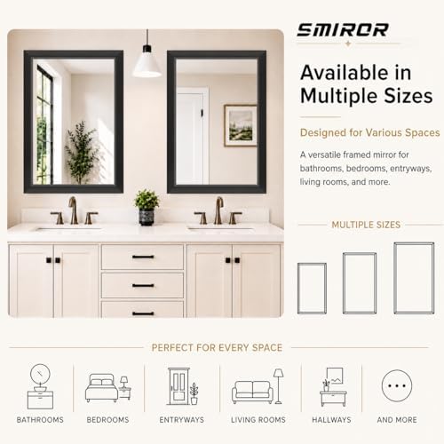 SMIROR 24x32 Matte Black Bathroom Vanity Mirror for Over Sink
