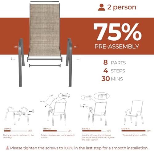TLSUNNY 5 Pieces Patio Dining Set for 4, Glass Table and Textilene Chair