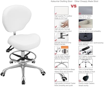 Kaleurrier Adjustable Stools Drafting Chair: with Back Support & Foot Rest