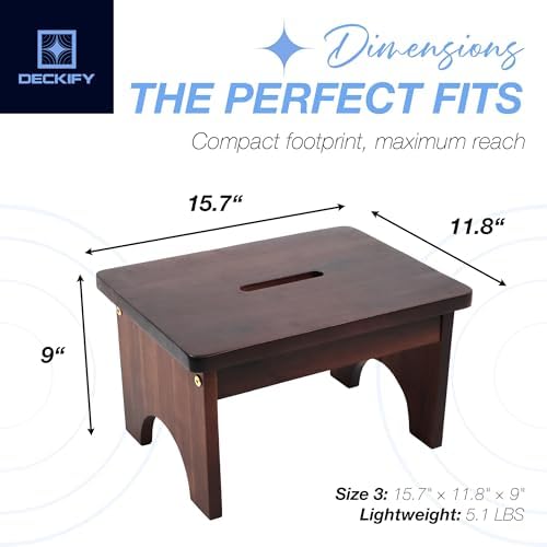 Acacia Wood Step Stool for Adults, Rich Walnut, 9 Inch