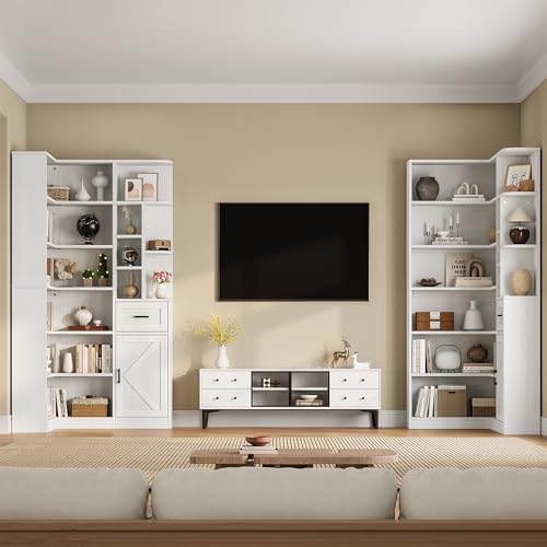 Garvee 74'' Tall Corner Bookshelf- 6-Tier Book Shelf with Drawer & Cabinet