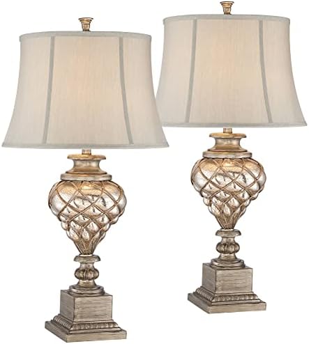 Mercury Glass 33 3/4" Large Table Lamps Set of 2 LED Night Light