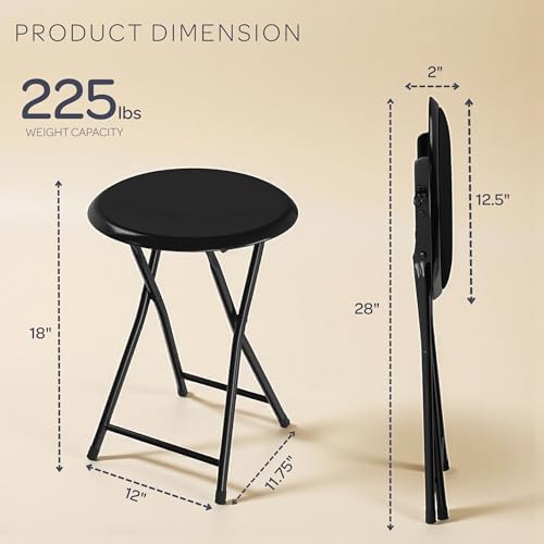 Lavish Home Portable Folding Stool with Backless Seat Set of 4, Black, 18”