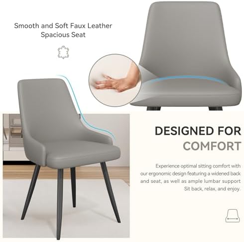 Faux Leather Chairs Set of 2, Waterproof Padded Seat,Grey