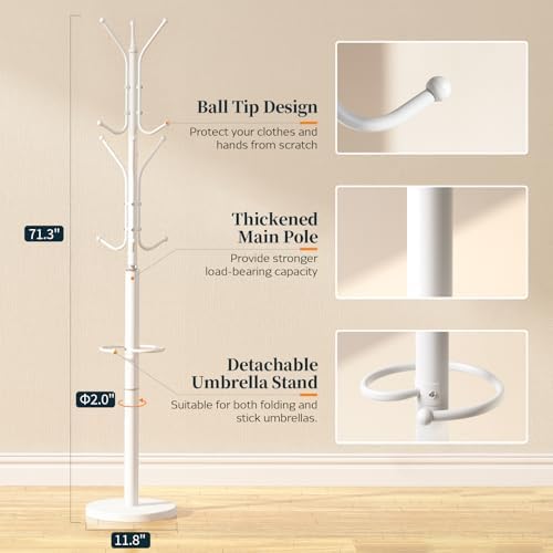 Yoobure Metal Coat Rack Freestanding with Marble Base, Coat Tree with 12 Hook...