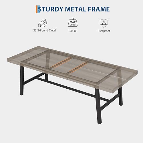 GarveeHome Industrial Dining Table for 8-10 People, 86.61" Long Kitchen Table with Sturdy Metal Frame, Rectangular Counter for Dinner, Kitchen, Dining Room (Grey Walnut, 87" Non-extendable)