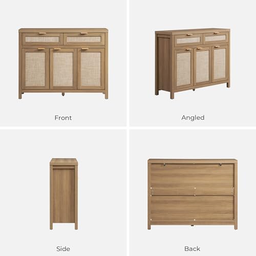 SICOTAS Rattan Sideboard Buffet Cabinet with Storage, Boho Credenza Accent