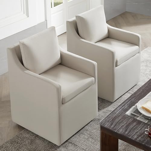KISLOT Upholstered Dining Chairs Set of 4 with Casters, Flax Beige