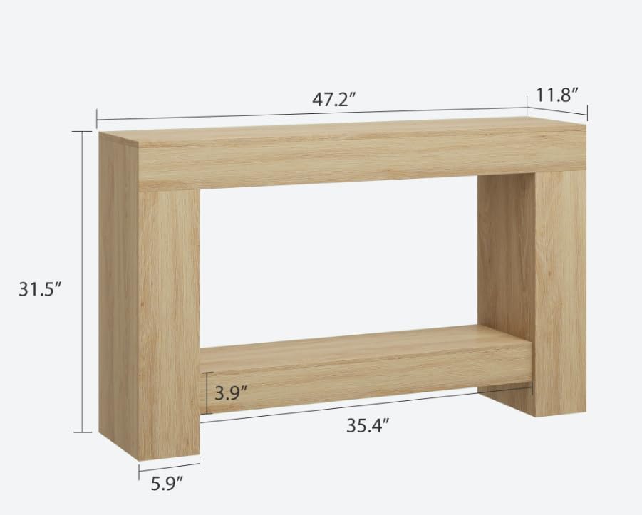 GAOMON 47" Farmhouse Console Table for Entryway - 2-Tier Storage Shelf, Rectangular Sofa Table for Living Room & Hallway, Heavy-Duty Accent Table Behind Couch