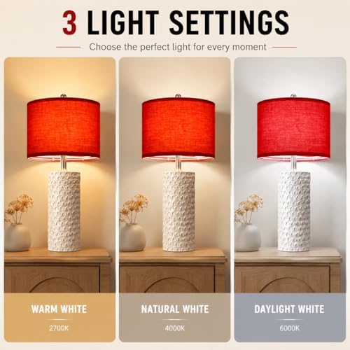 Lamp Shades Set of 2, Red Drum Lamp Shades, 11.8 x 11.8 x 7.9 Inch