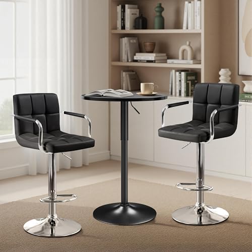 Yaheetech 3-Piece Bar Table and Stools, PU Leather Full Black