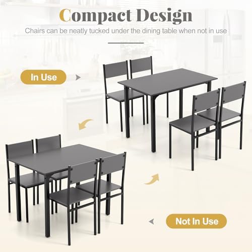 GIANTEX Dining Table Set for 4, 5-Piece Modern Kitchen Table and Chairs with Metal Frame & Adjustable Foot Pads, Space Saving Wood Dinette Set for Small Space, Breakfast Nook, Apartment (Grey)