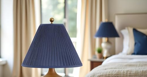 Aspen Creative 33170, Mushroom Pleated Traditional Dark Blue Spider Lamp Shad...
