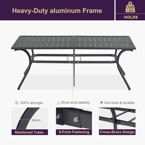 PURPLE LEAF Outdoor Dining Set 6-Person Patio Table Set w/Padded Seat, Grey