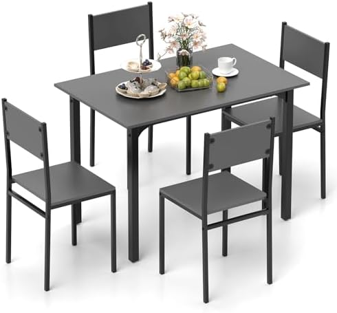 GOFLAME 5-Piece Dining Table Set, Industrial Kitchen Table and Chairs for 4 with Backrest and Metal Frame, Rectangular Space-Saving Dinette Set for Dining Room, Apartment, Small Space, Grey
