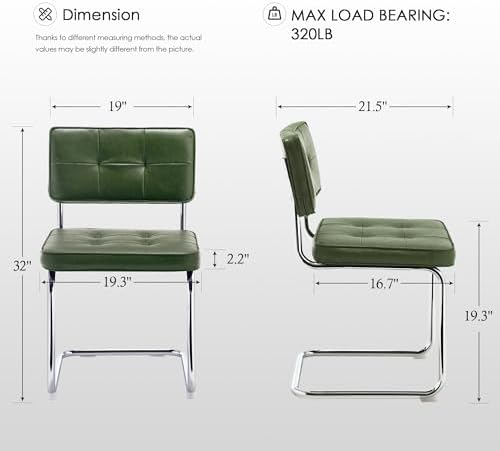 Zesthouse Faux Leather Dining Chairs Set of 4, Industrial Metal Chairs with Stainless Chrome Legs, Mid Century Modern Cesca Chair for Kitchen & Dining Living Room, Upholstered Armless Chair, Green