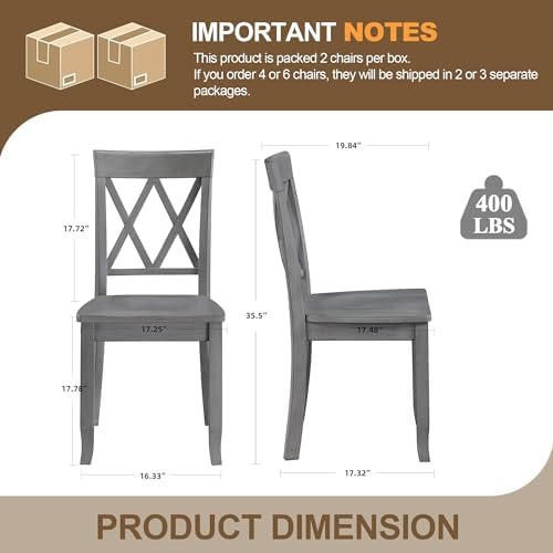 DUHOME Wood Dining Chairs Set of 2 with Cross Back,Grey