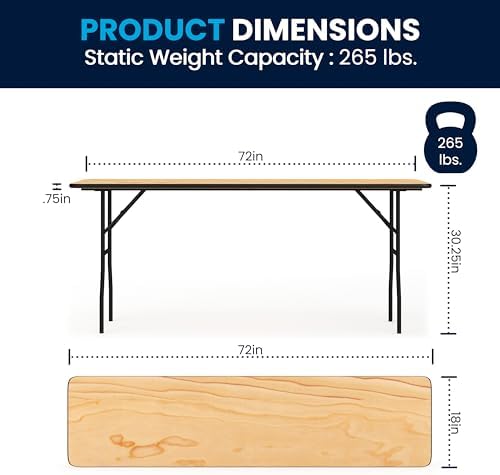 Flash Furniture 6 ft Wood Folding Clear Coat Rectangular Table, Clear