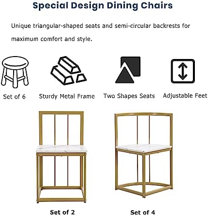 Metal 7 Piece Kitchen Dining Table Set with Chairs for Saving Space Metal Dining Room Table Set for 6 Persons, Golden White