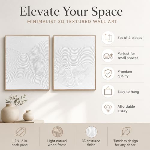 Artiluxy 3D Minimalist Textured Abstract Wall Art Set of 2, Neutral