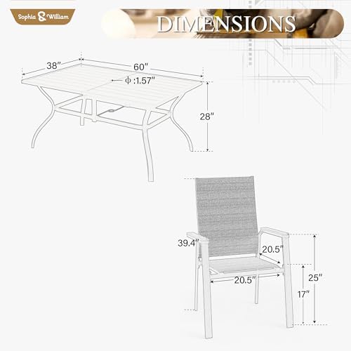 Sophia & William Patio Dining Set w/Metal Table & 6 Beige Aluminum Chairs