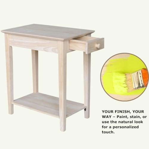 IC International Concepts, Narrow End Table, Solid Real Wood, Sturdy Parawood...