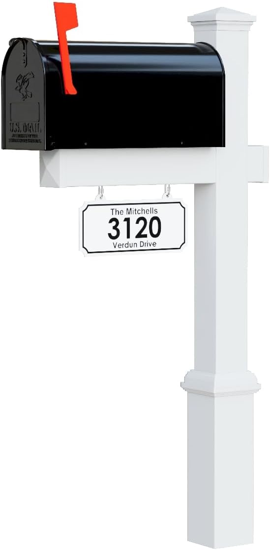 4Ever Products White Vinyl Mailbox Post System with Black Steel Mailbox