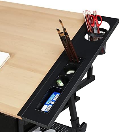 Yaheetech Adjustable Drafting Table Art Desk, Storage Drawers & Stool, Wood