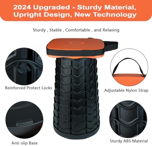 Outward Gear Upgraded Collapsible Stool Heavy Duty 550lbs Load Capacity Portable Folding Chair for Adults Camping Stool Sturdy Foldable Stool (Orange)