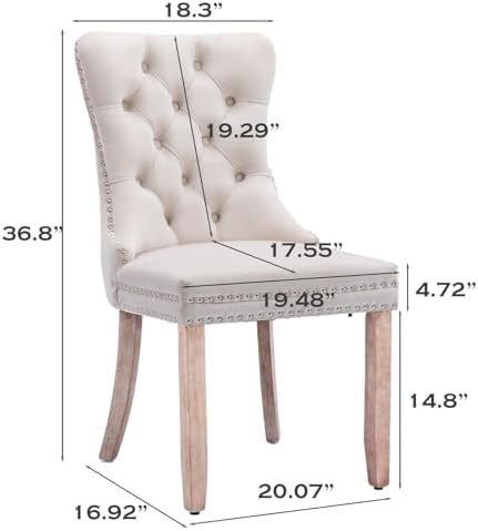 SoarFlash Velvet Dining Chairs Set of 6, Tall Back Side Chair, Modern Upholstered High-end Tufted Side Chair with Button Back Ring, Solid Wood Legs (Beige)