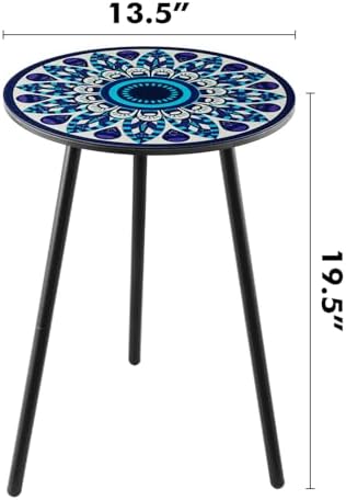 Outdoor Side Table Set of 2 Patio Side Tables for Outside Black End Tables Small Outdoor Table Round Patio End Table Metal Side Table Outside, Indoor, Living Room, Small Spaces, Midnight Feather