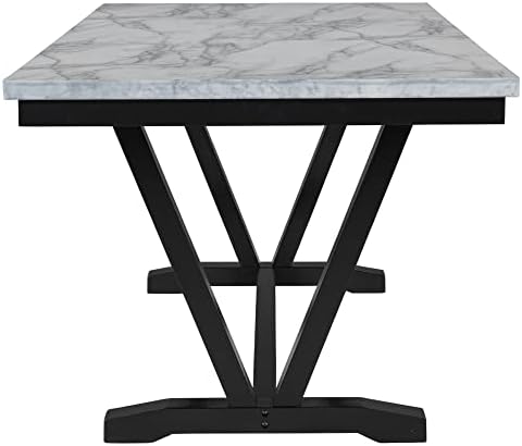Merax Modern 6-piece Dining Table with Cushions Chairs and Bench, Elegant Dining Table Seat Backs for Dining Room, White