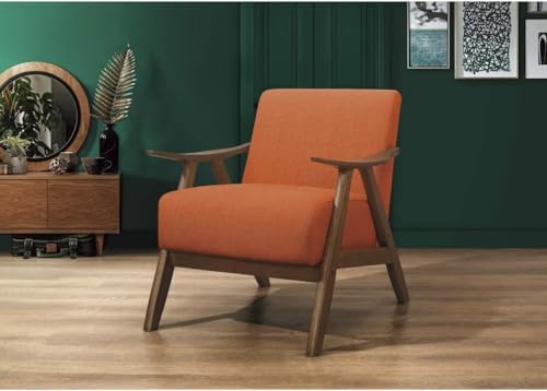 Lexicon Mid Century Modern Accent Chair with Walnut Wood Frame, Orange