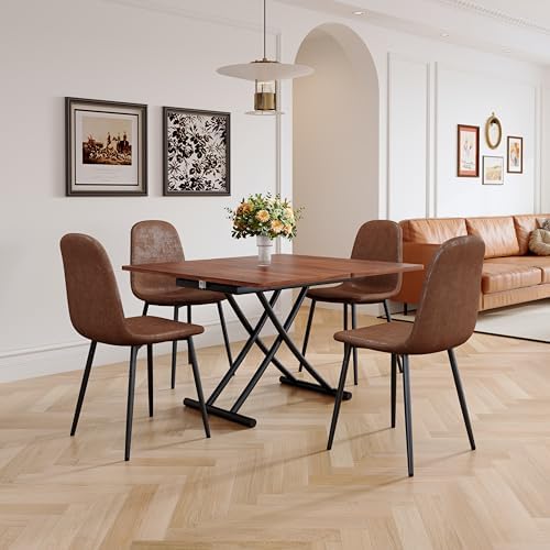 Adjustable Height Coffee Table, 4-in-1 Folding Dining Table, Walnut