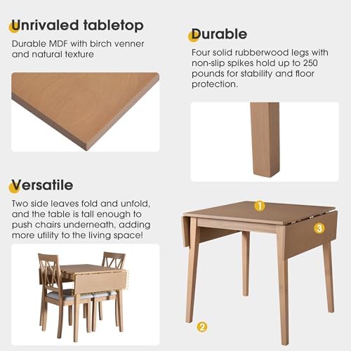 Merax Wooden 29"- 45" Folding Kitchen Table with Drop Leaf for Living Room, Kitchen, Dining Room, Small Space, Natural