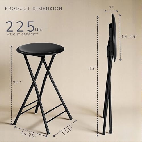Lavish Home Folding Stool with Padded Backless Seat Set of 4, Black, 24”