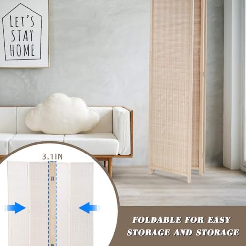 FDW 4-Panel Folding Room Divider | 6ft, Natural | Light & Portable