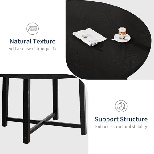 IDEALHOUSE 47" Round Dining Table for 4, Kitchen Dining Room Table with Sturdy Metal Frame, Wood Circle Kitchen Table for Space Saving -Black (No Chairs)