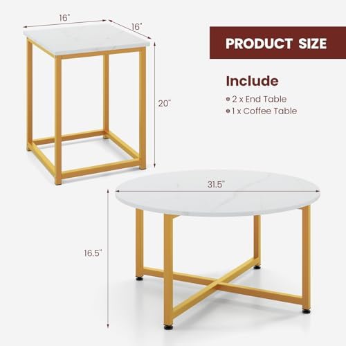 GIANTEX Round Nesting Table Set of 3, Wood Living Room Table Set, White