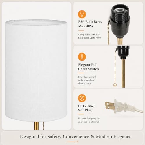 JUNNAI Table Lamps Set of 2, Gold Bedside Lamps, 3 Way Dimmable Nightstand La...